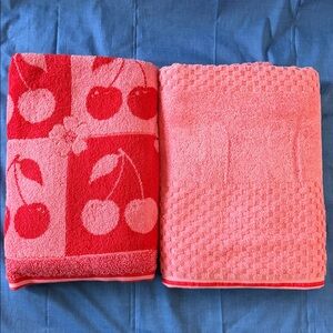 New Red and Pink Cherry BathTowels Set of 2